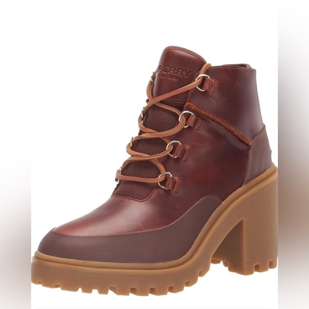 Nib Sperry Pretty Tough Tan High Heeled Ankle Booties Waterproof Leather